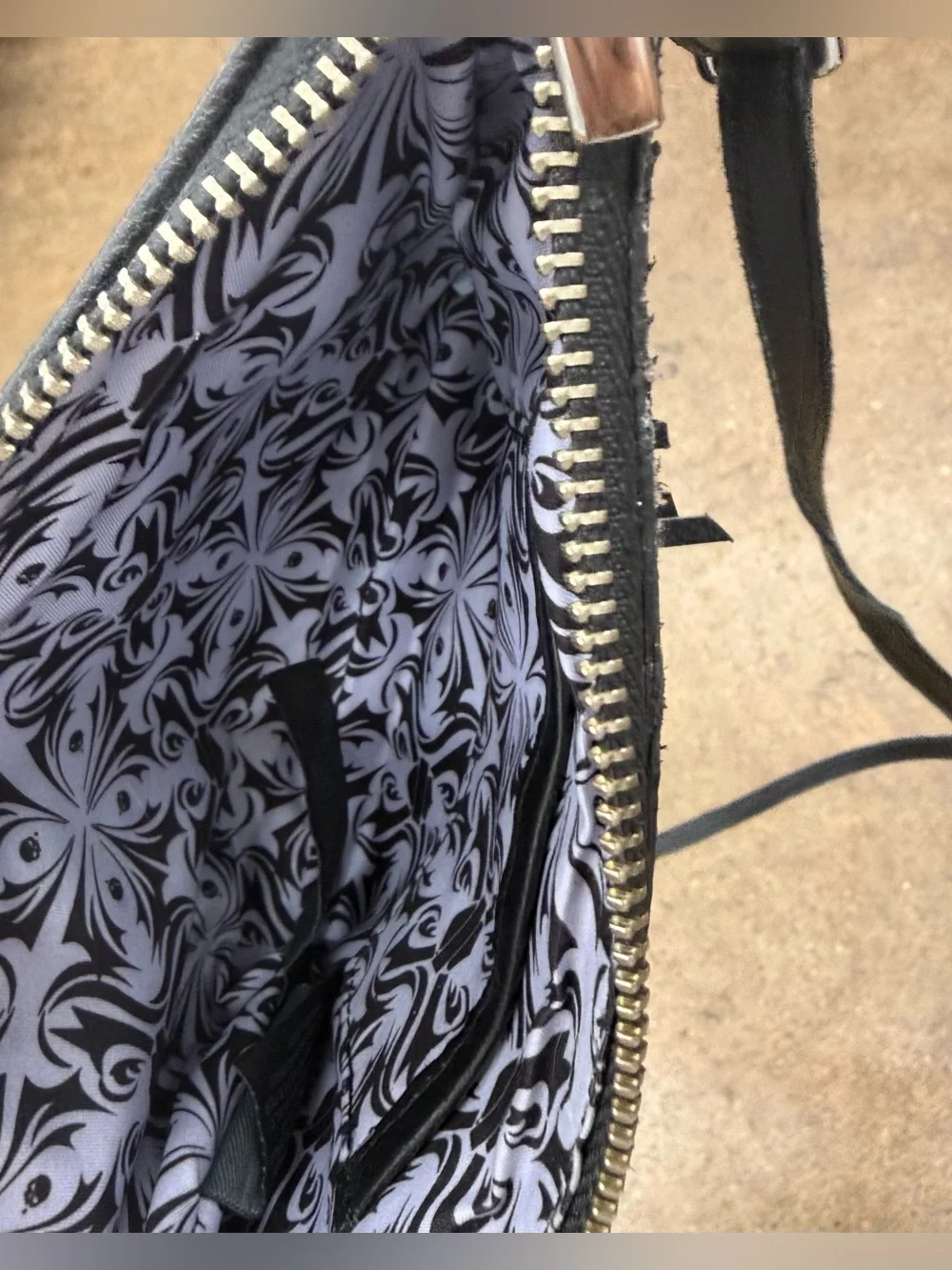 Harley Davidson Black Crossbody Bag with Silver Snake-Effect Panel